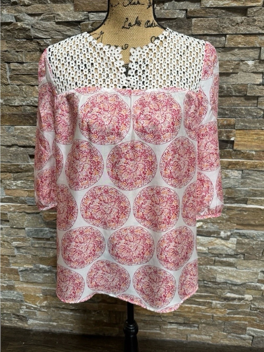 Calypso St. Barth for Target Women's Pink Orange Silk 3/4 Sleeve Crochet Medium